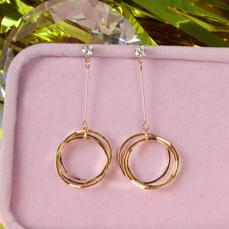 Fashion Long Ring Pendant Zircon Earrings Simple Temperament Wild Design Sense Female Trend Ear Zircon Exquisite Girl Gift