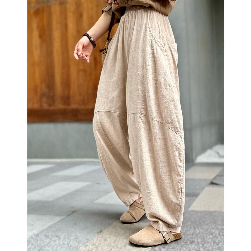 Women's Cotton Linen Loose Lantern Pants - Autumn Zen Meditation Tai Chi Style