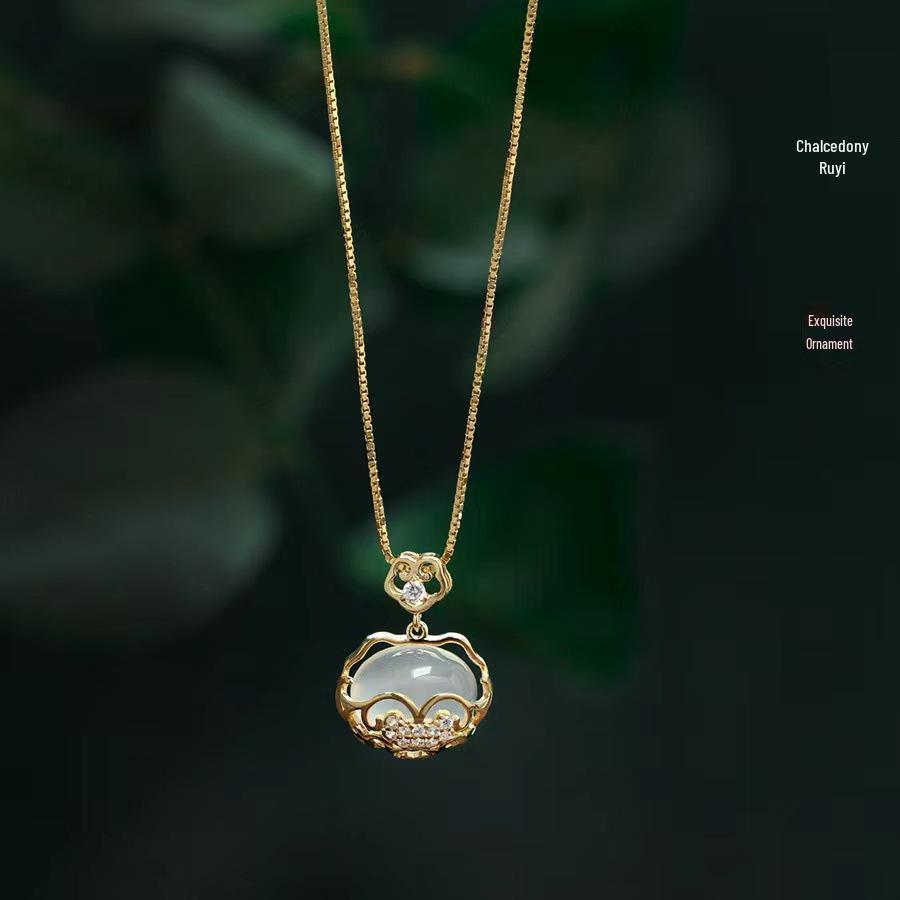 Ruyi White Chalcedony Peace Lock Necklace - Chinese Style Clavicle Chain for Women, Elegant Fashion Niche Design