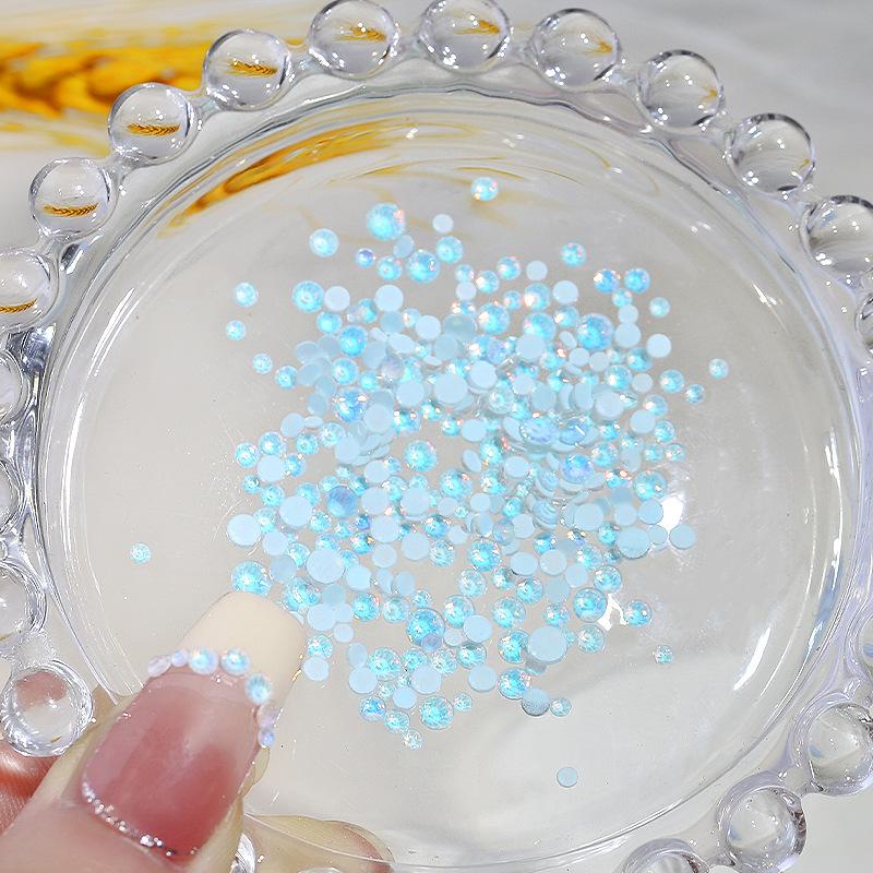 Size Mixed Crystal Mocha Protein Drill Nail Decoration Flat Bottom Round Glass Nail Art Trinket