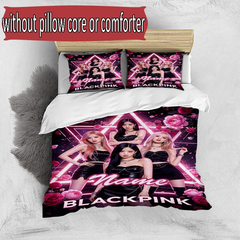 3pcs Duvet Cover Set (1*Duvet Cover + 2*Pillowcase, Without Core), Custom Name BLACKPINK Pattern Bedding Set, Home Bedroom Decor Gift
