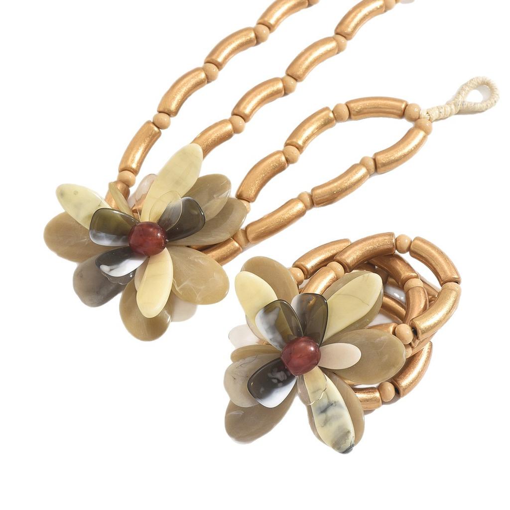 Bohemian Multi-layer Flower Bamboo Chain Multi-color Stamen Personalized Bracelet Necklace Set