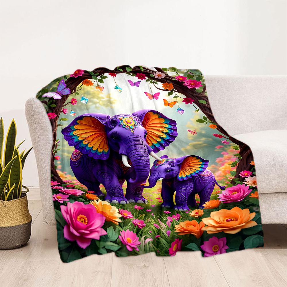 Colorful Elephant Garden Blanket Suitable for Offices, Travel, Living Rooms Also a Good Gift for Friends and Family Suitable for All Seasons.