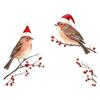 1 Peça Três Pássaros Com Chapéus de Papai Noel Adesivos de Janela Tema de Natal Galhos de Frutas Vermelhas Adesivos de Parede Decorativos Para Vidro e Janela