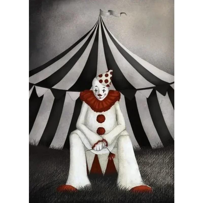 Živé plátno s cirkusovým klaunem Náladové plakáty s akrobatickým žonglérem pro obývací pokoj, dekorace hřiště