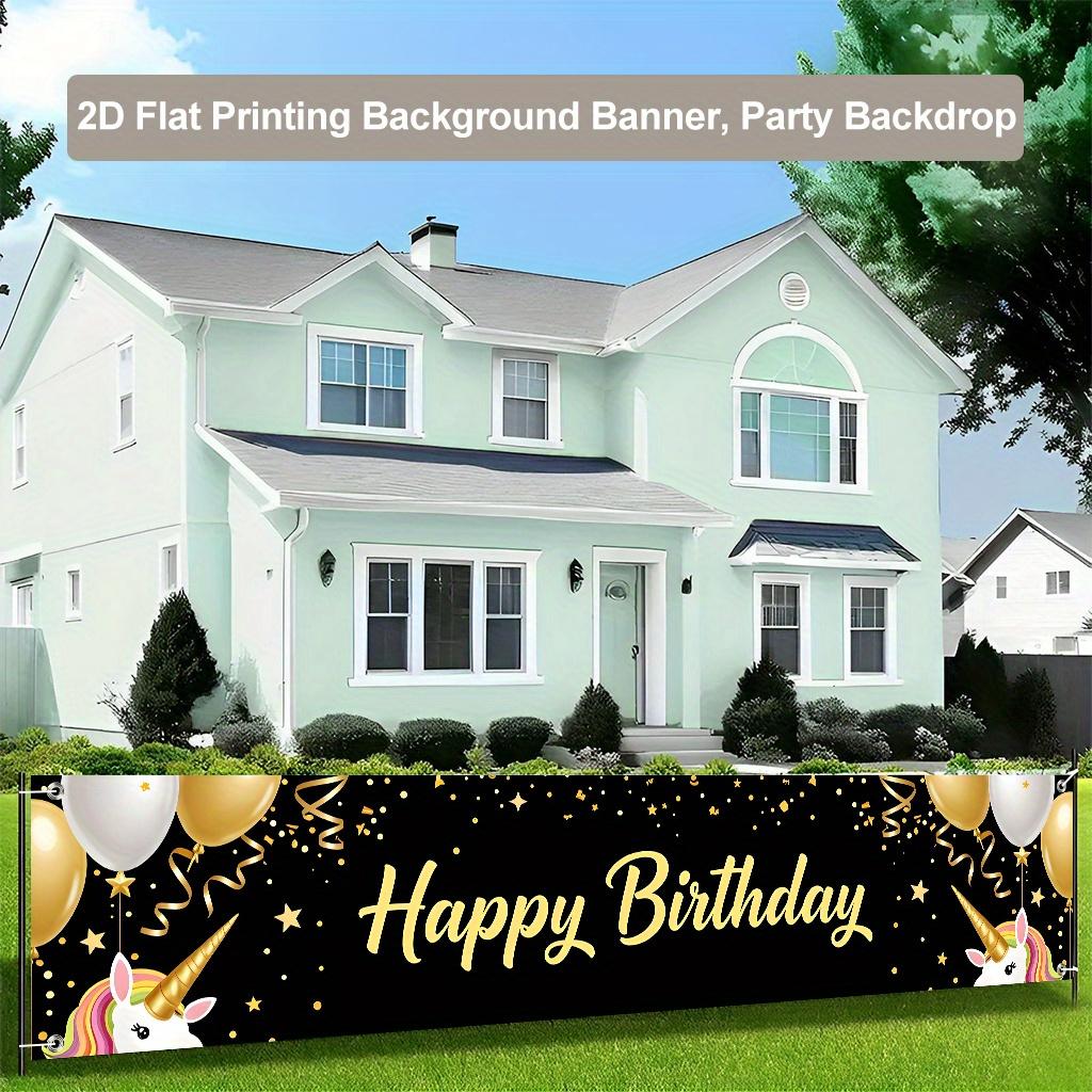 Happy Birthday Party Background Banner, Polyester Outdoor Indoor Fence Lawn Gathering Decoration