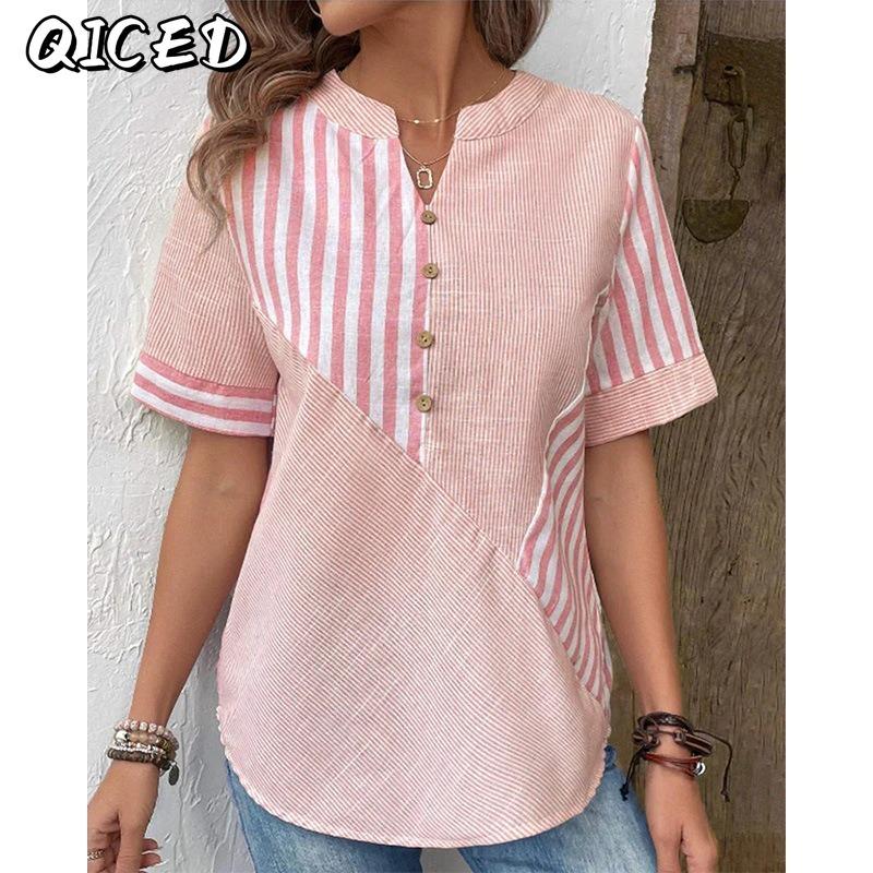 QICED Women's Fashion Casual Short Sleeve V Neck Blouses & Shirts
