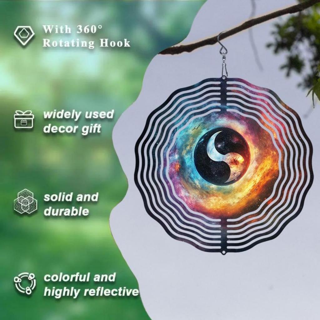 Large Metal Yin Yang Wind Spinner Galaxy Design Outdoor Hanging Decor for Garden Patio Yard No Battery Needed Durable Wind Chime