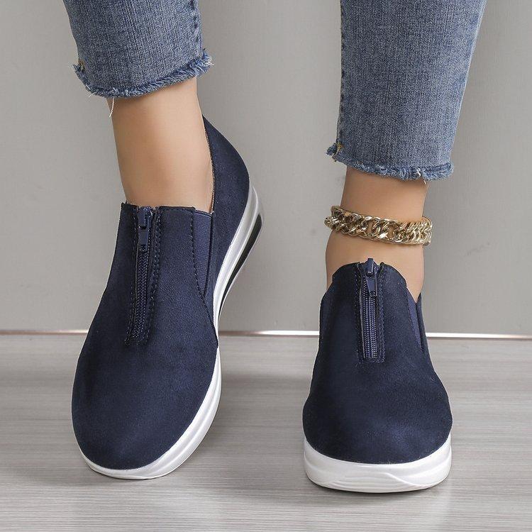 

2024 весна новые туфли большого размера с низким верхом на толстой подошве с круглым каблуком-танкеткой однотонные повседневные женские туфли спортивная обувь ленивые туфли 43