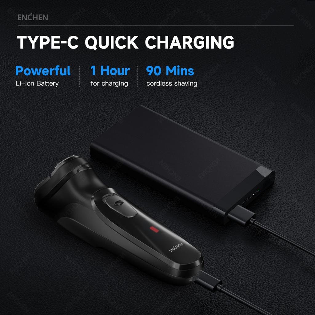 ENCHEN Blackstone Electrical Rotary Shaver for Men 3D Floating Blade Washable Type-C USB Rechargeable Shaving Beard Machine