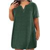 Dámské šaty velké velikosti s výstřihem do V, krátkým rukávem, letní ležérní jednobarevná tunika s kapsou