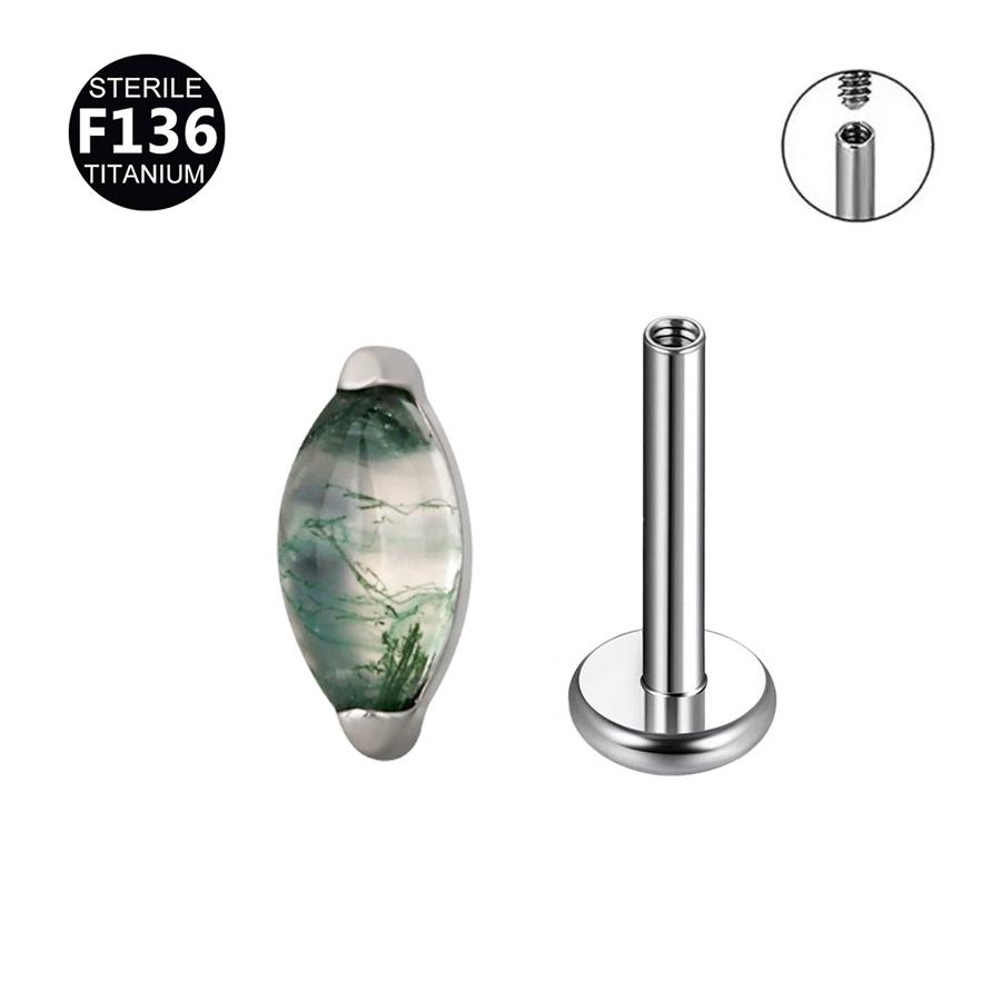 Пирсинг Губы, Уха, Языка - F136 Титановый Сплав, Натуральный Камень, Толщина Штанги 1.0/1.2мм 1.2*8mm/Thread M0.9