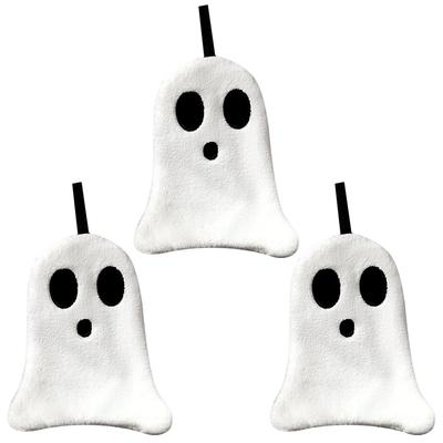 [Queen-b] Serviettes à main Fantôme, Lot de 3, Serviettes à main à suspendre, Motifs Fantôme Mignons, Cuisine, Salle de bain, Microfibre, Doux, Tissu Épais, Absorbant, Séchage Rapide