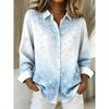 Women's Long Sleeve Ombre Clover Print Button Down Casual Shirt Elegant Daily Blouse Tops in White for Spring Summer