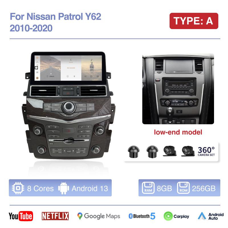 12.3 " Android13 Car Multimedia Video Player For Nissan Patrol Y62 Infiniti QX56 QX80 2010-2020 GPS Navigation CarPlay Auto 4G