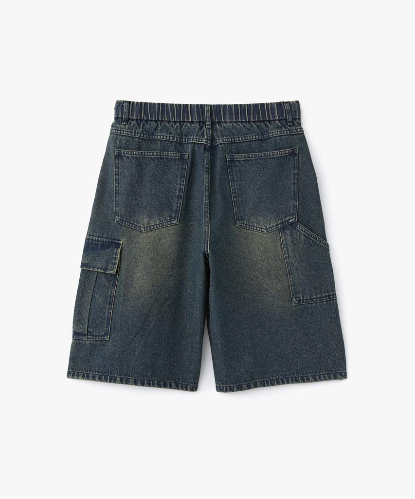 AOTT Washed String Cargo Bermuda Denim Pants Dark Blue