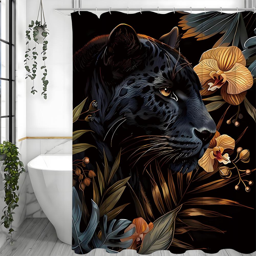 

Пантера и цветы Занавеска для душа, Декоративная занавеска для душа для ванной, Водонепроницаемая занавеска для душа с крючками 200*180cm