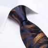 Novelty Feather Tie Gold Navy Silk Necktie Hanky Cufflinks Tie Clip Set for Men Business Party