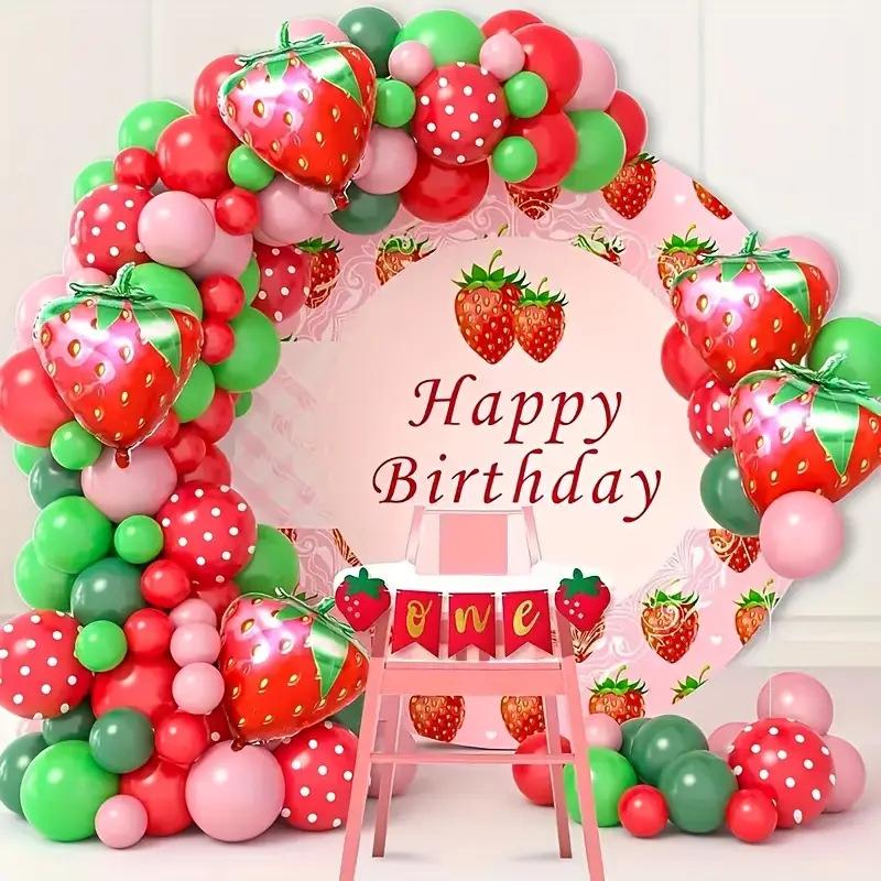 Strawberry-Themed Balloon Garland Set for Birthday Parties