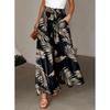 Women's Mid Waist Digital Printed Pocket Design Loose Wide Leg Casual Long Pants