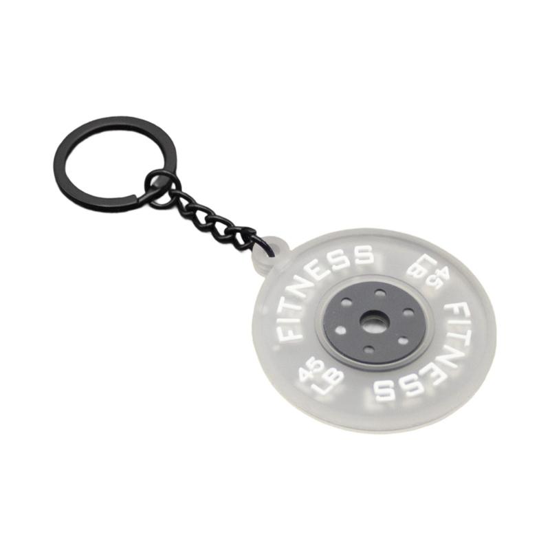 Tear Resistant Workout Themed Keychain Rubber Materials 45lb Barbell Plate Detailing Keyring For Athletes прозрачный