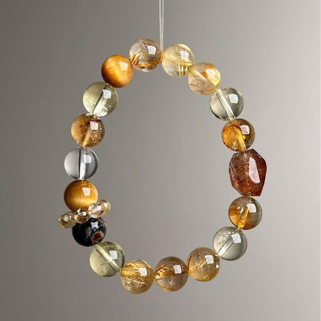 High-End Titanium Rutilated Quartz & White Crystal Ghost Inclusion Bracelet - Luxurious Fashion Design