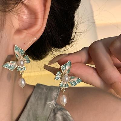 Boucles d'oreilles papillon rétro en émail français pour femme