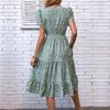 2025 summer new women's fashion green print dress