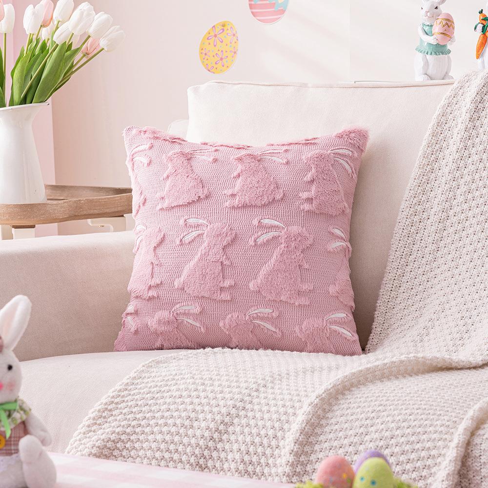 Creamy Style Rabbit Plush Pillow Sofa Living Room Cushion Bedside Bedside Cute Bed Lumbar Pillow Pillow Case Core-free