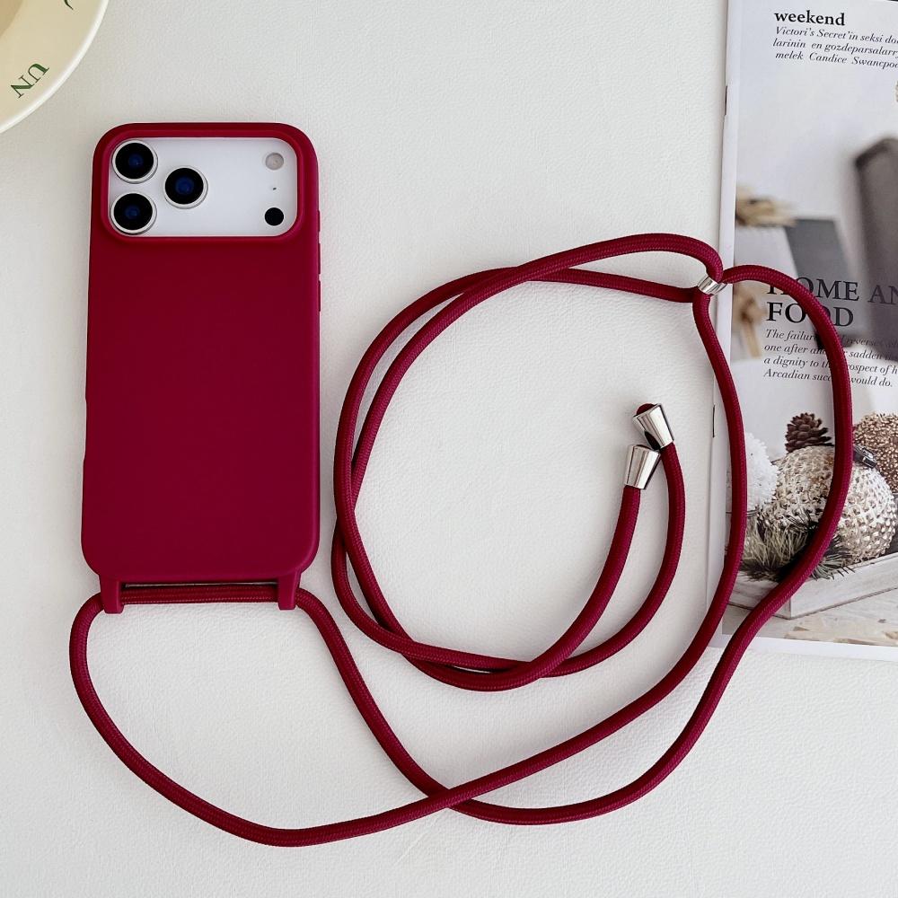 Matte Silicone Soft Case For iPhone 17 Pro Max Air 16 15 13 12 11 14 Plus Crossbody Lanyard Necklace Anti-Lost Cord Strap Cover