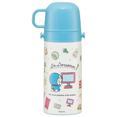 Skater Children's Water Bottle, 2-Way, 420ml (Direct Drinking) or 350ml (Cup Drinking), Sanrio "I'm Doraemon" Design, Small Capacity, Stainless Steel,