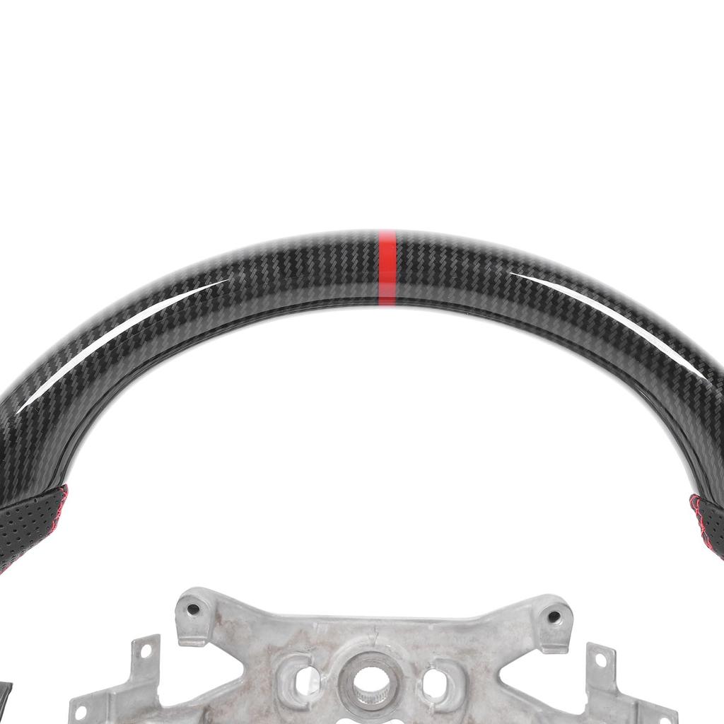 Hydro Dip Carbon Fiber Look Steering Wheel Perforated Leather Flat Steering Wheel For C6 2006‑2013 Red Stitching