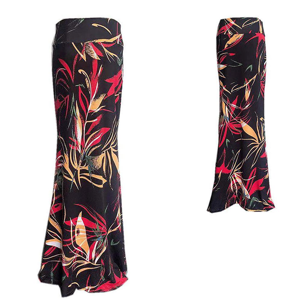 Women's Summer Fashion Casual High Waist Print Bag-hip  Sexy Long-skirt