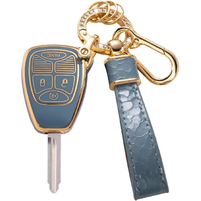 for Jeep Key Fob Cover with Keychain Lanyard, Key Case Protection Fit for Jeep Wrangler Compass 2007-2018/Dodge Ram Durango 2007-2009 Caliber Smart