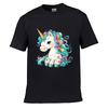 Cute Rainbow Unicorn Floral Star Fantasy Illustration Unisex Summer Washed Tee Loose Distressed Top