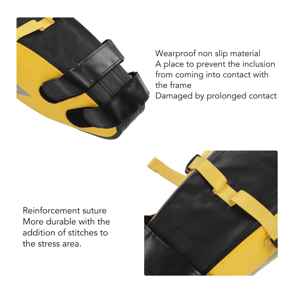 Bikepacking Bag 500D PVC Yellow and Black Waterproof 13L Non Slip Bike Saddle Bag for Long Ride