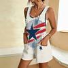 Women Plus Size Sleeveless Scoop Neck Star Stripe Printed Loose Fit Short Romper With Patch Pockets