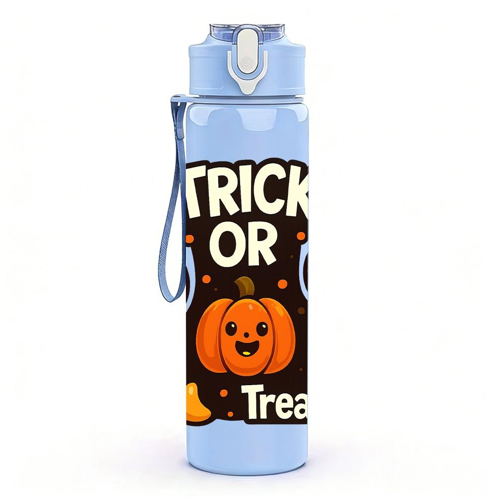 1PC Trick Or Treat Pumpkin Graphic 750ml Color Plastic Sports Water Bottle Leakproof Flip Straw Lid For Sports Office Home Use