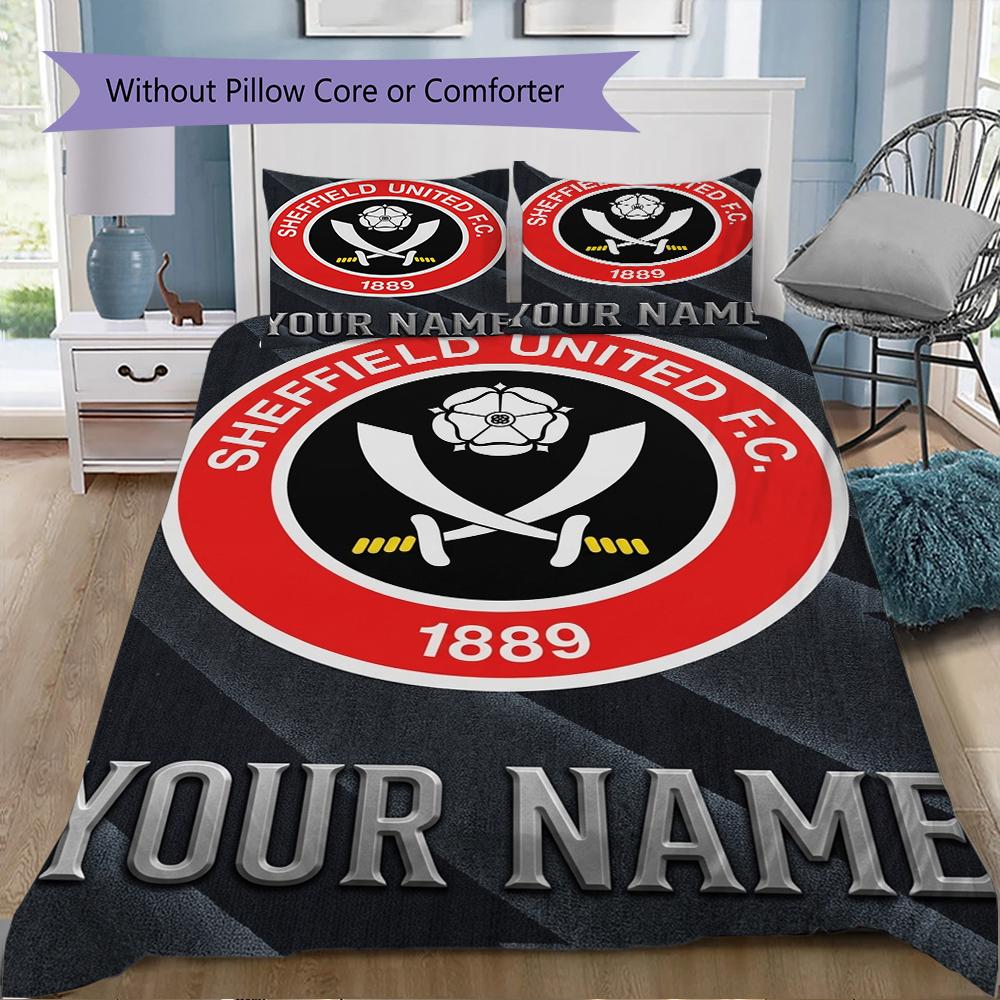 Custom Name Sheffield United FC Bedding,Quilt Set Quilt Cover Pillowcase Home Birthday Gift(1 * Duvet Cover + 2 * Pillowcase, Without Core)_xia