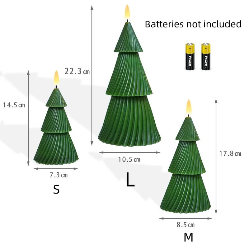 Pacote com 3 Velas LED de Natal Sem Chama Castiçais LED Verdes com Temporizador Controle Remoto Velas LED Piscantes 3D para Árvore de Natal