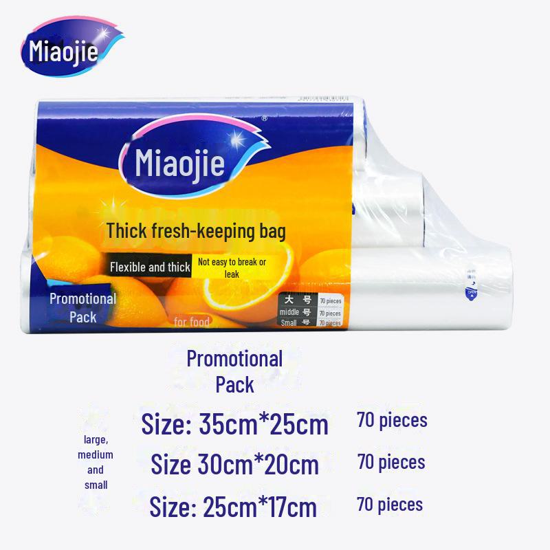 Miaojie Economical PE Fresh-Keeping Bag Combo Pack: Large, Medium & Small Disposable Food Storage Bags.