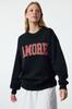 Women's Fashionable Stylish Sweatshirt Green Thick Inside Fleece Oversize Wide Cut Slogan Embroidered Knitted Sweatshirt