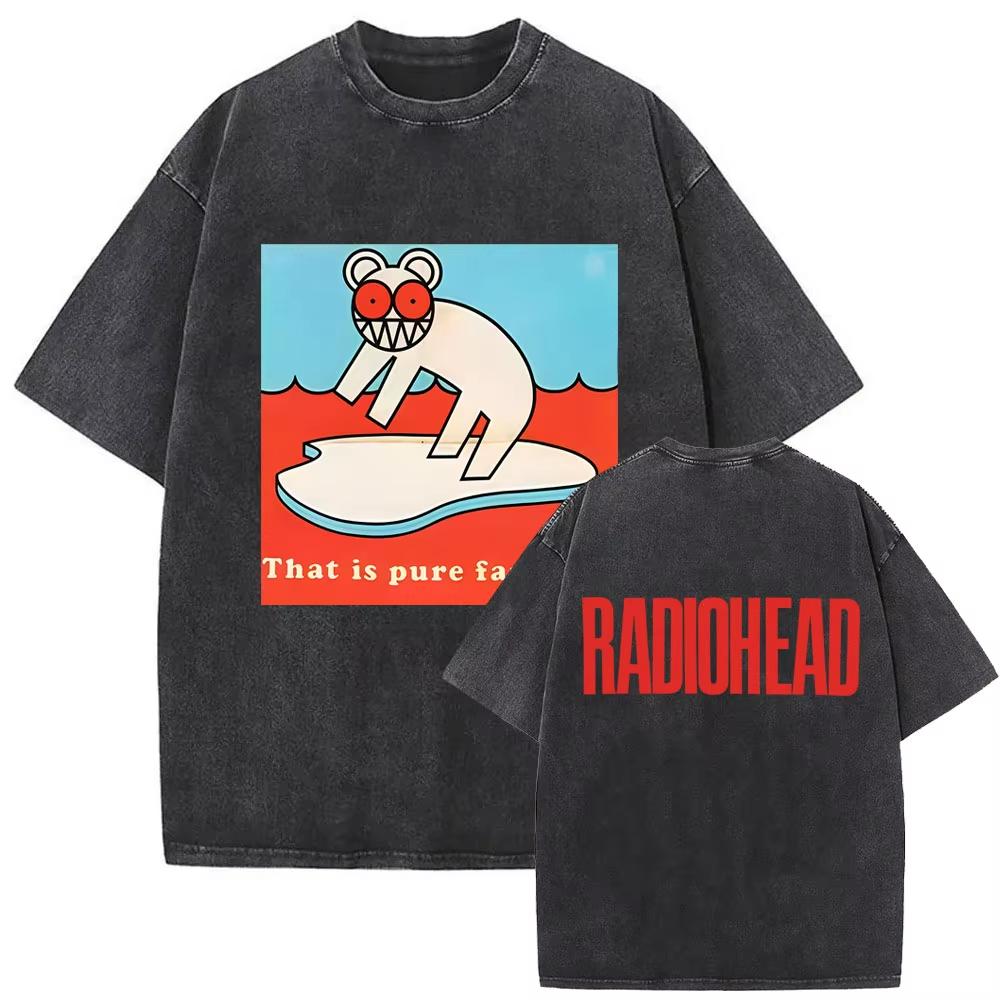 Washed Vintage Rock Band Radiohead Black Tour T-shirts Men Women Retro Cotton T Shirts Men s Oversized Short Sleeve S