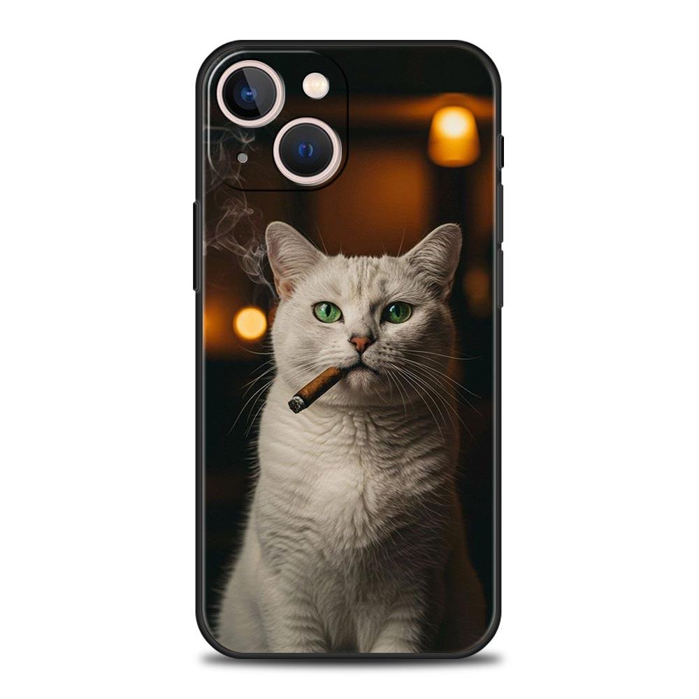 

Fashion Kitten Smoking Pattern Phone Case Cover for iPhone 17 16 15 14 13 12 11 Pro Max 17 Air Plus Shockproof Soft TPU Shell iPhone 16