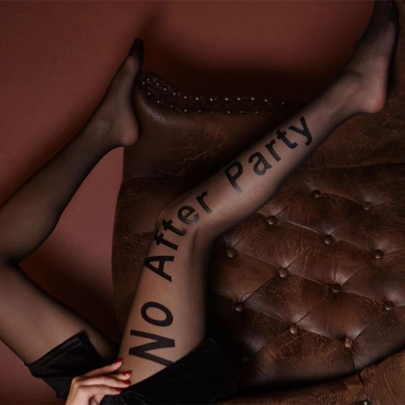 

Gothic Punk Letter Printed Tights Ultra Thin Transparent Silk Medias De Mujer Fake Tattoos Pantyhose Hot Pole Dance Clubwear One Size