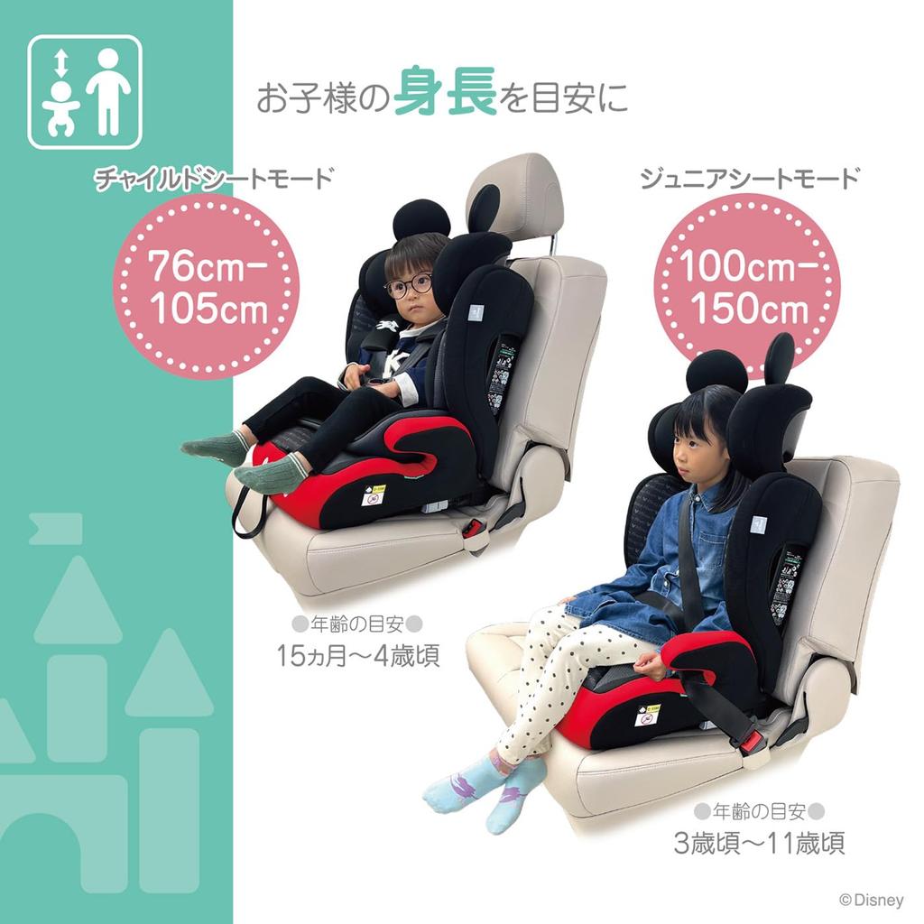 Disney Harness Junior FIX ISOFIX Age 15 Months and Up Child Seat Junior Seat Long Use R129 Next/Mickey (Smile)