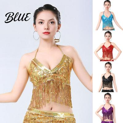 Funkelndes Tanzperformance-Oberteil Damen Funkelnde Pailletten-Tops Bauchfransen-Kostüm Glitzer Glamouröse Bluse Faktor Party Festival Kleidung Karneval