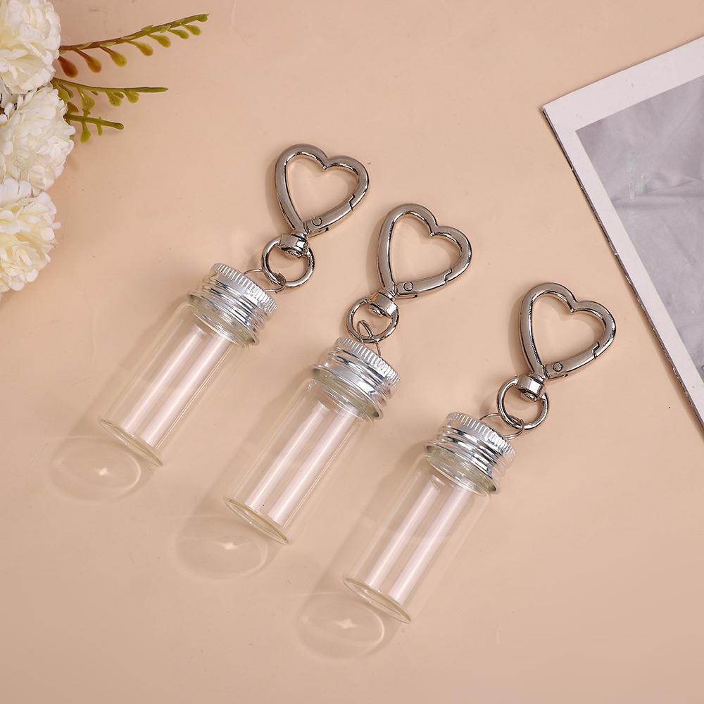 10ml  Storage Bottle with Love Keychain Mini Transparent Glass Bottles Aluminium Cap Empty Sample Jars Liquid Containers