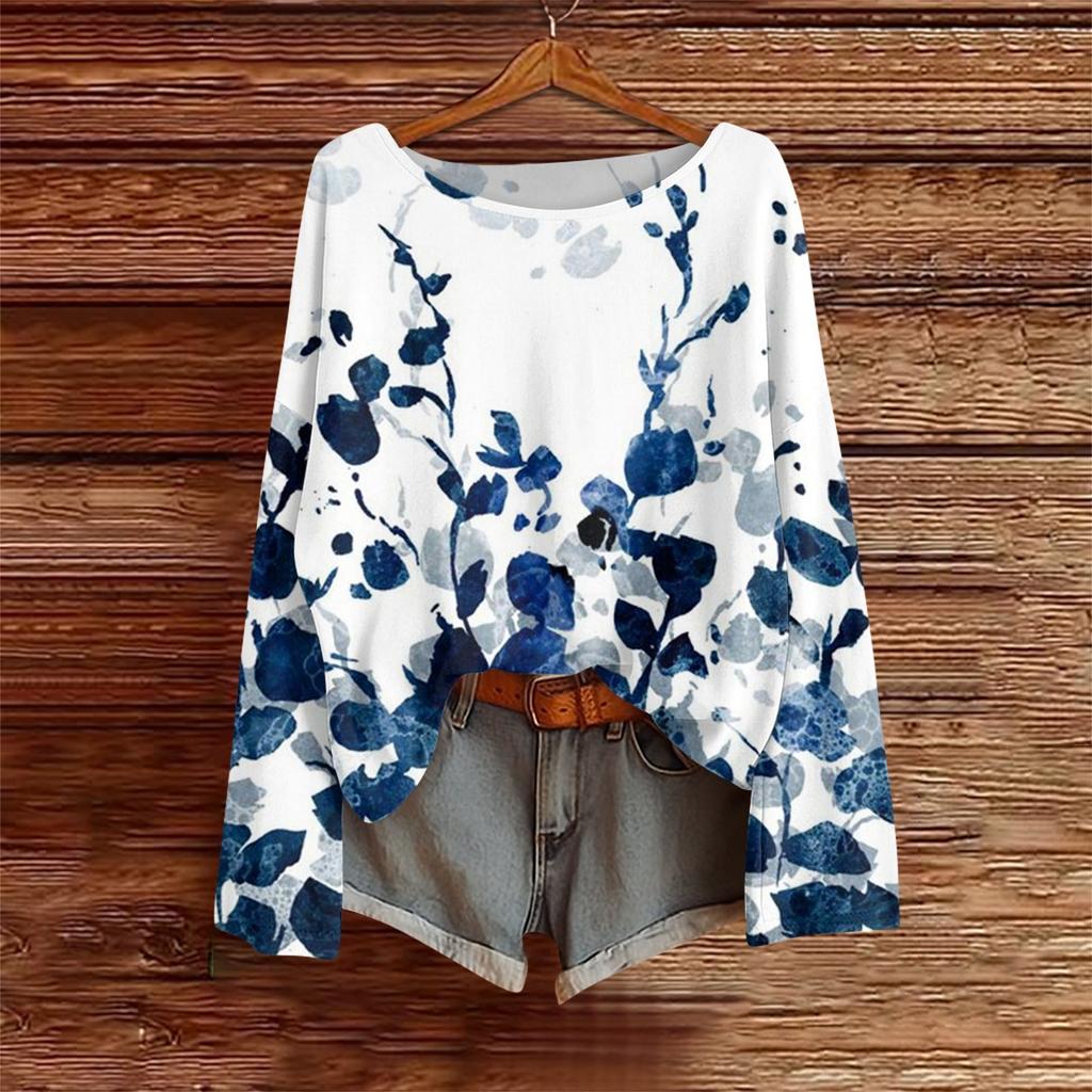Long Sleeve Shirts For Women Print Graphic Tees Blouses Casual Plus Size Basic Tops Pullover