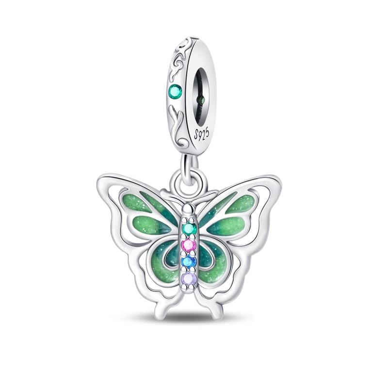 Fashion 925 Silver Colorful Butterfly Sparkling Beads Charms for DIY Bracelet Necklace Jewelry Making Gift